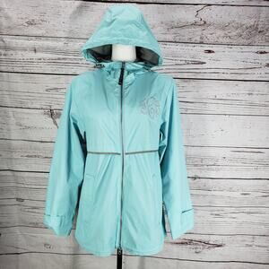 Charles River Apparel Teal Monogrammed Windbreaker Rain Jacket Size Small
